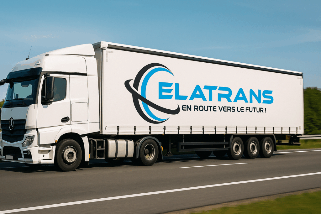 Illustration de marque : camion ELATRANS sur la route